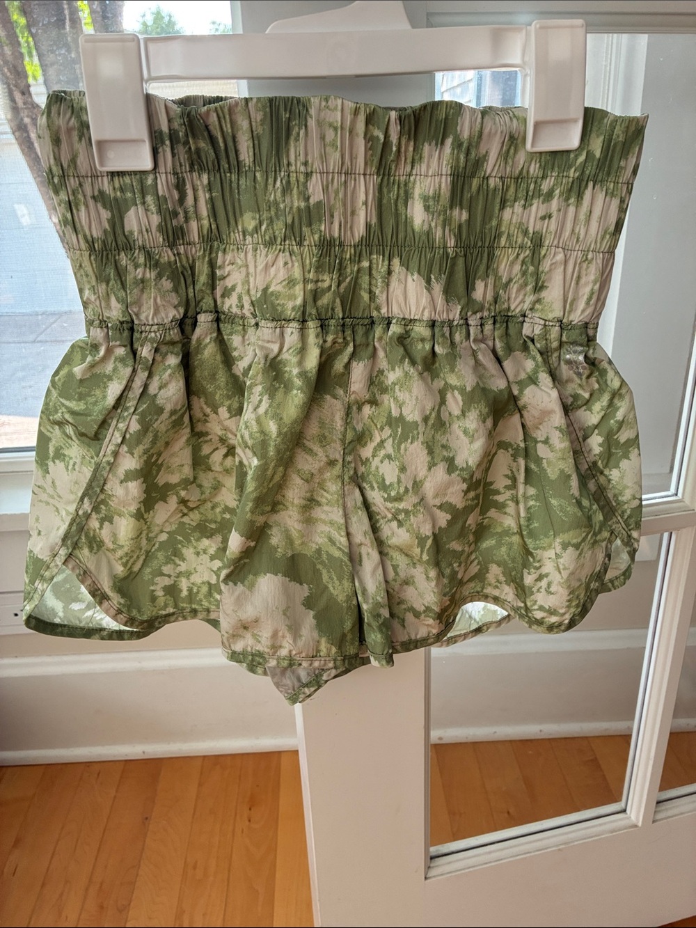Free People Smocked High-Waist Floral Shorts in Green & Cream